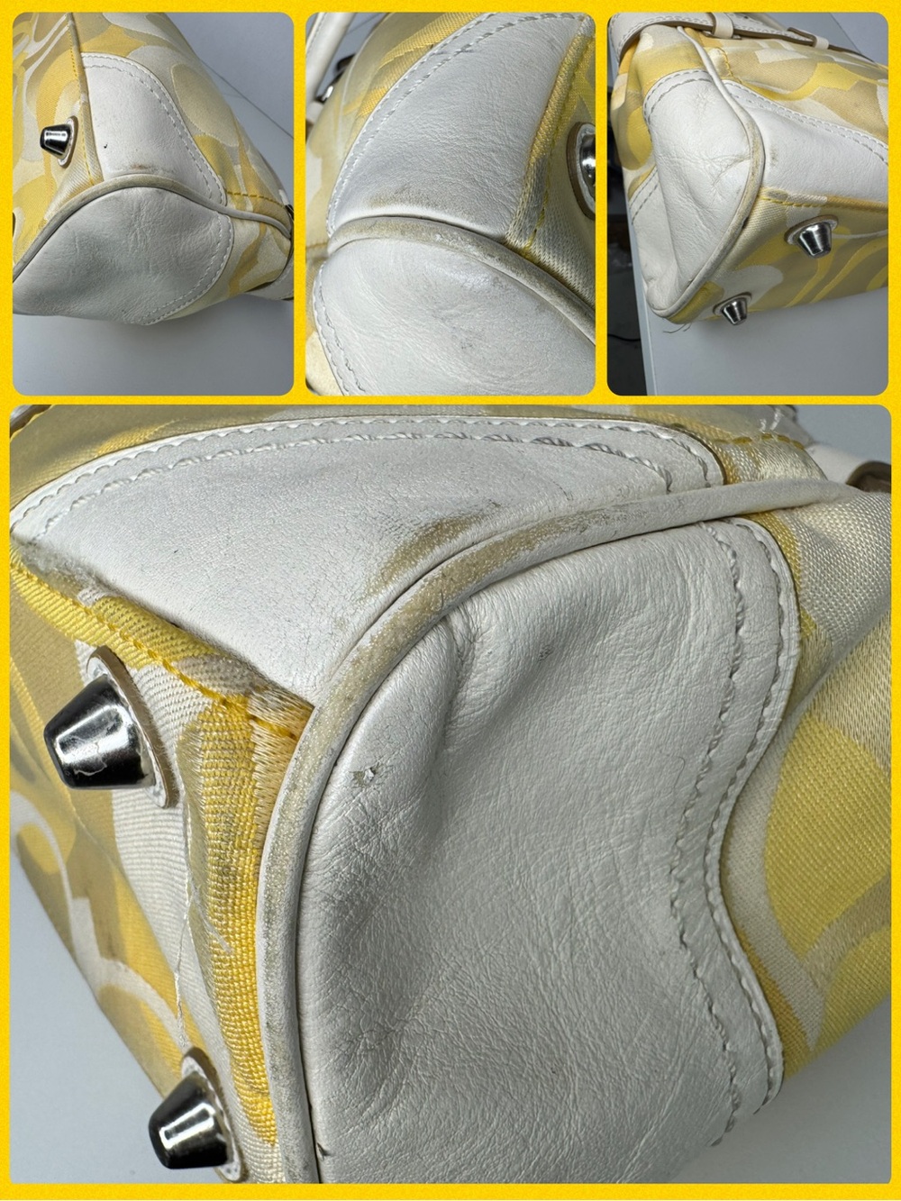 Coach Hampton Optic C Signature Stripe Yellow White Double Handle Shoulder Bag - Picture 8 of 15